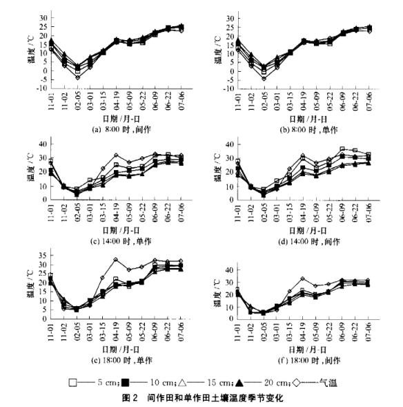 冬小麦深度处土壤温度季节变化试验